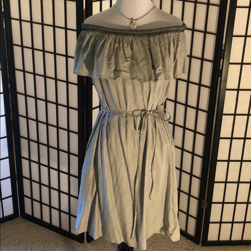 Loft black and white off the shoulder dress.